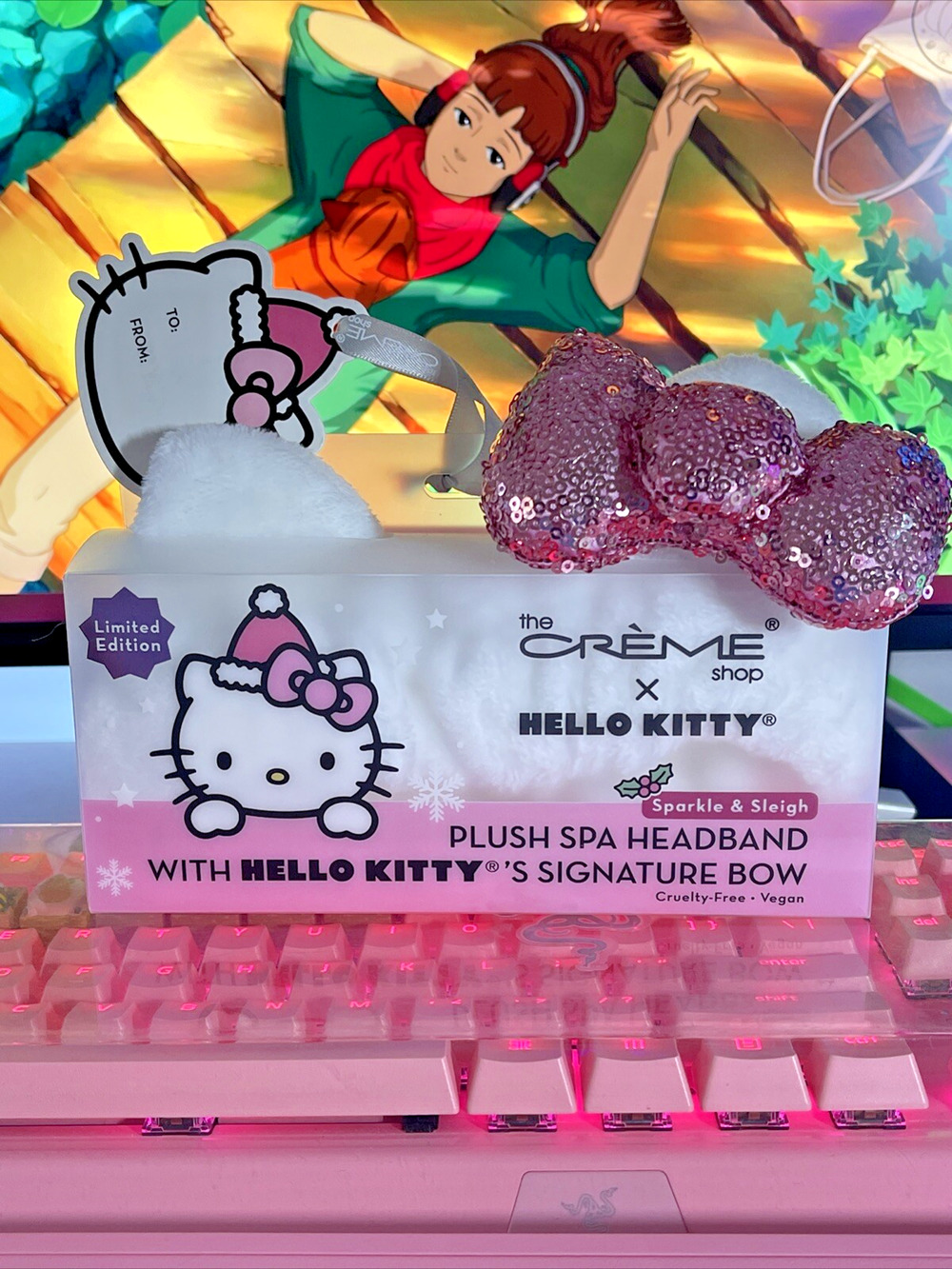 The Creme Shop Hello Kitty Headband Christmas Holiday Plush Sequin Spa Sanrio